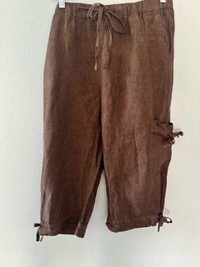 Coldwater Creek Brown 100% Linen Drawstring Capris 8P